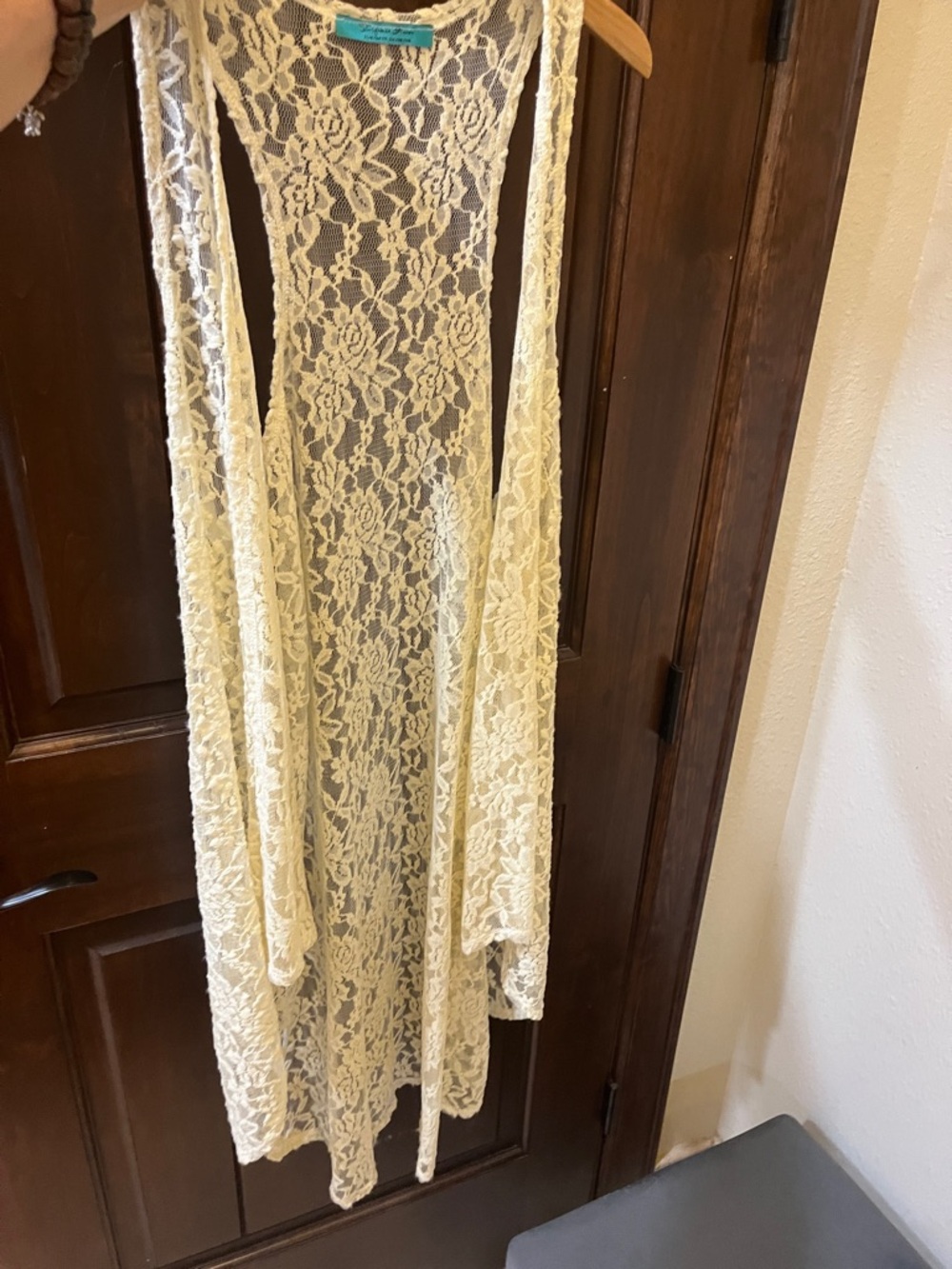 Cream Lace Open-Front Duster